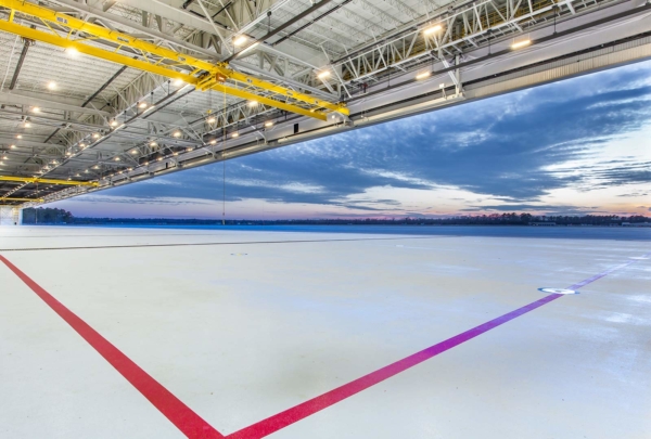 MV-22 Hangar interior with open, expansive white floor